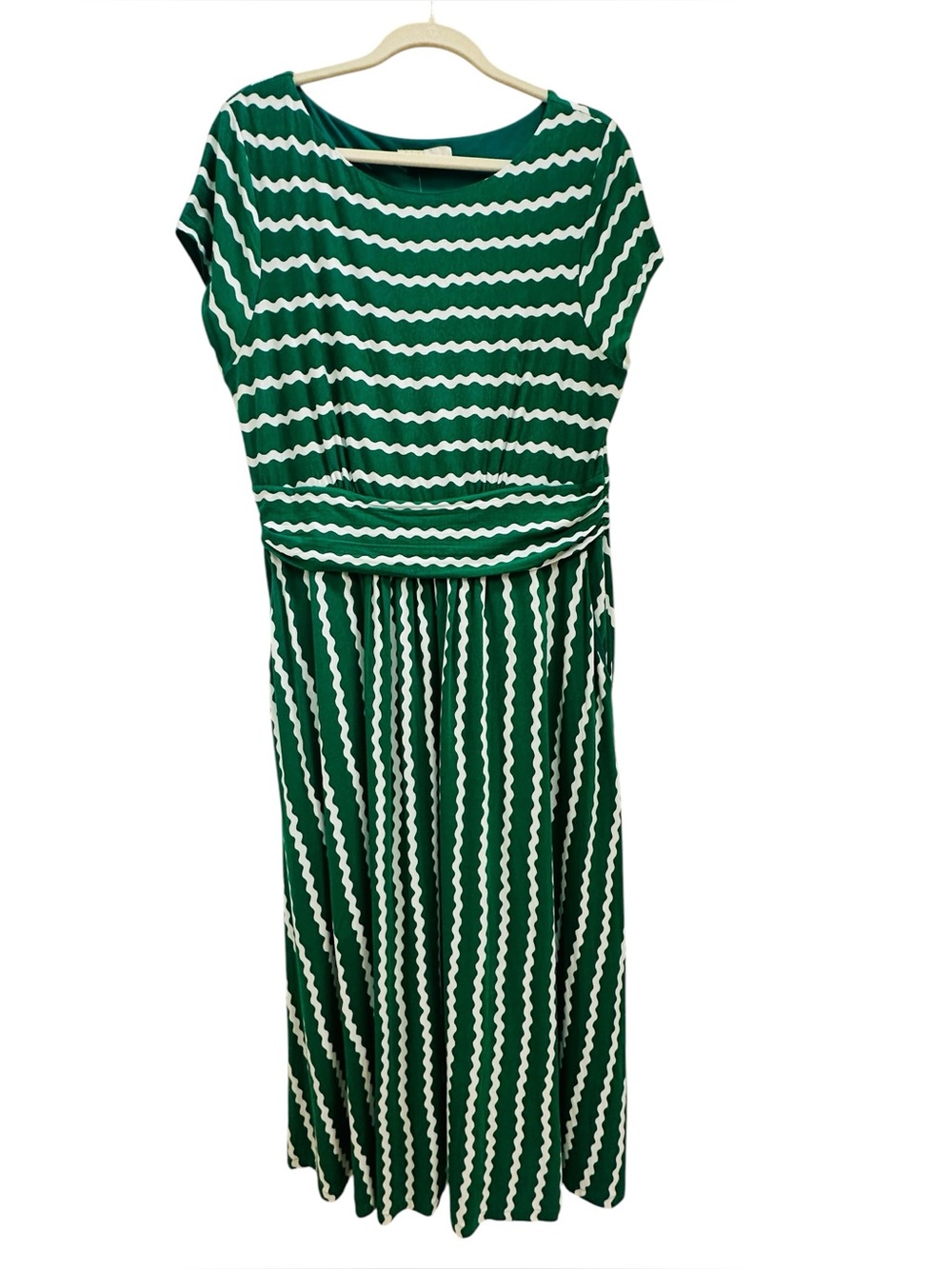 Boden Women’s Boat Neck Jersey Maxi Dress Green/White Wavy Stripes 16 Coastal - Picture 2 of 8
